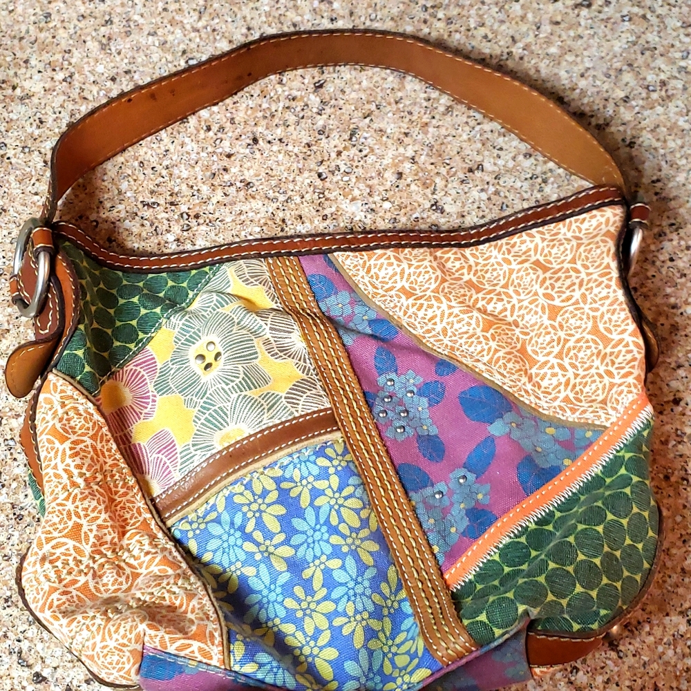Fossil Vintage Multicolor Fabric and Leather Patchwork shoulder bag